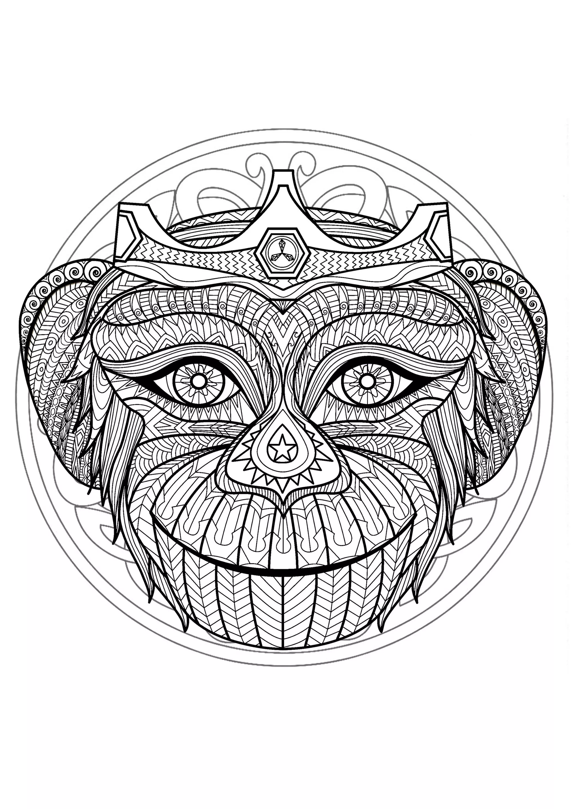 Mandala cabeça de macaco - 1 (Mandalas temáticas : Animais)