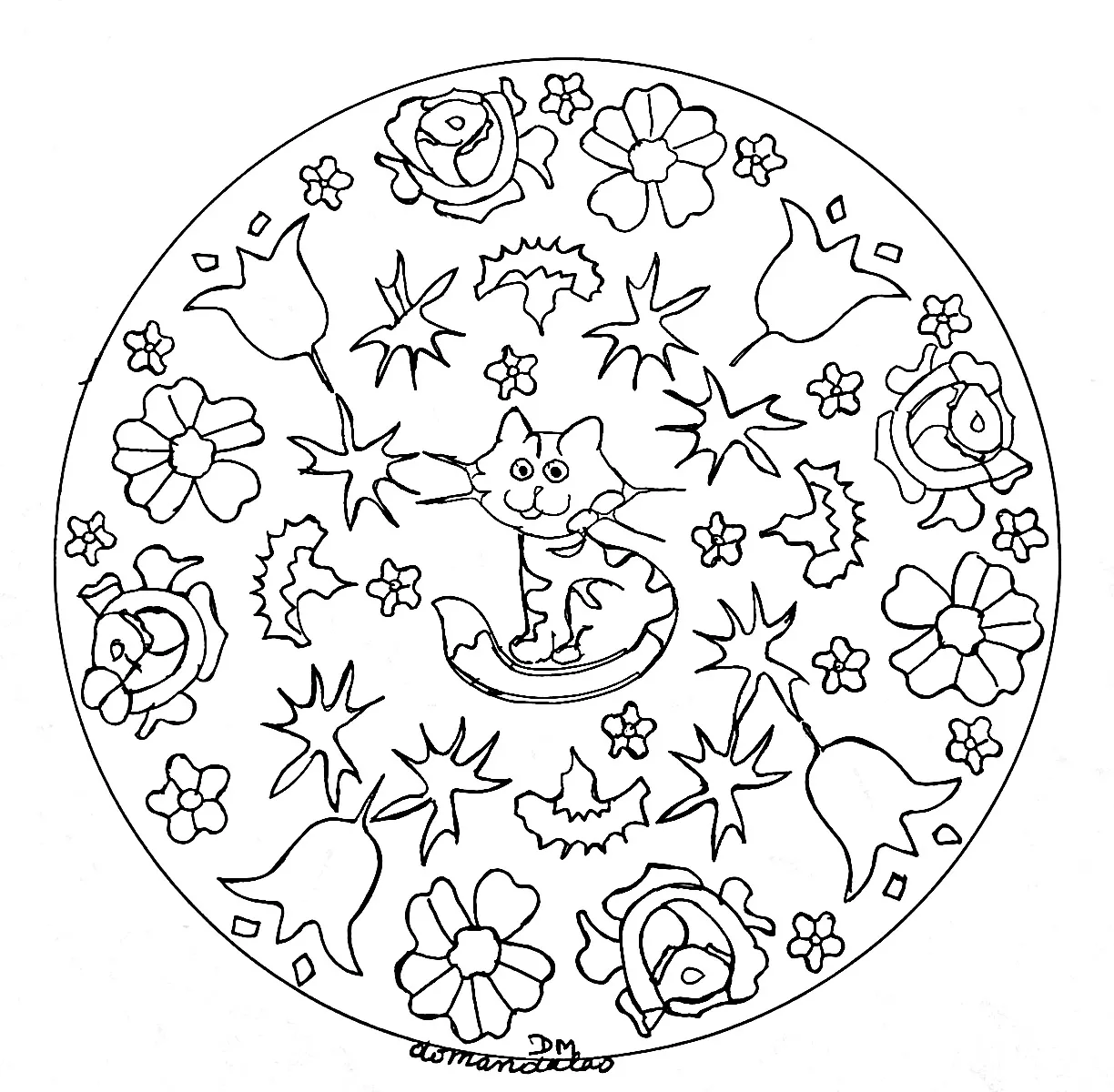 Mandala de gato e flores (Mandalas temáticas : Animais)