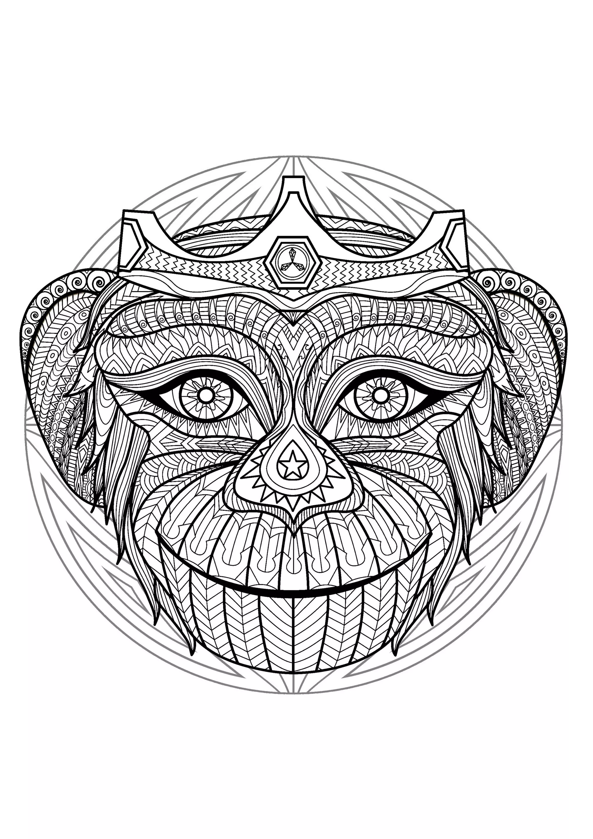 Mandala cabeça de macaco - 2 (Mandalas temáticas : Animais)
