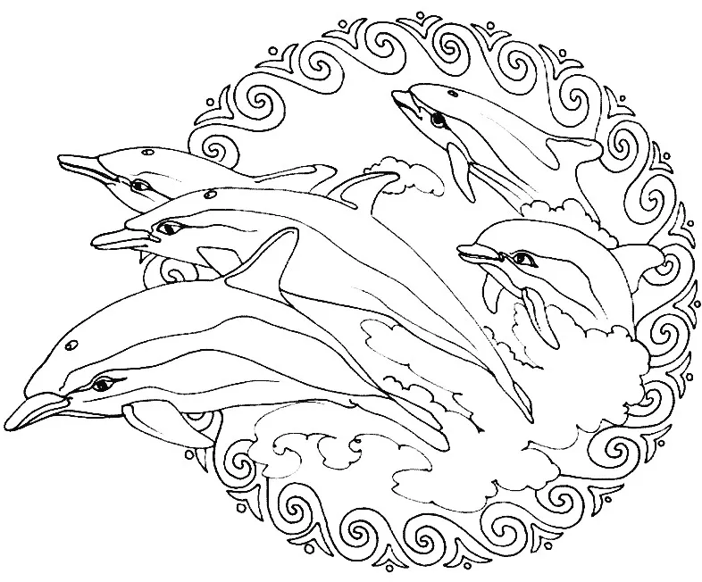 Golfinhos mandala a saltar fora de água (Mandalas temáticas : Animais)