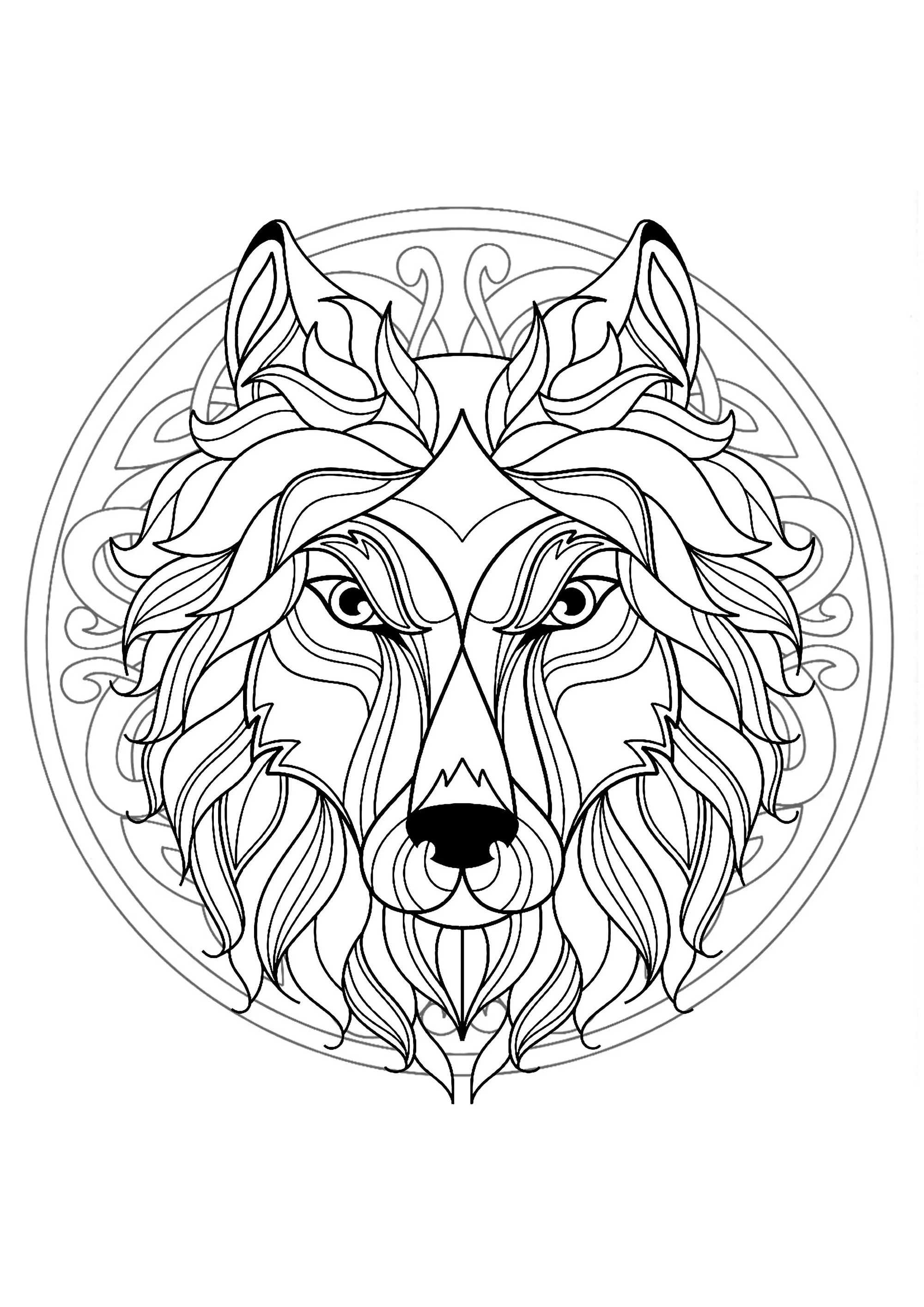 Mandala cabeça de lobo - 4 (Mandalas temáticas : Animais)