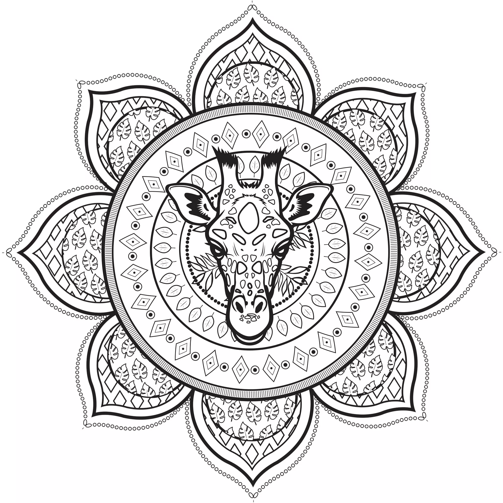 Girafa Mandala (Mandalas temáticas : Animais)