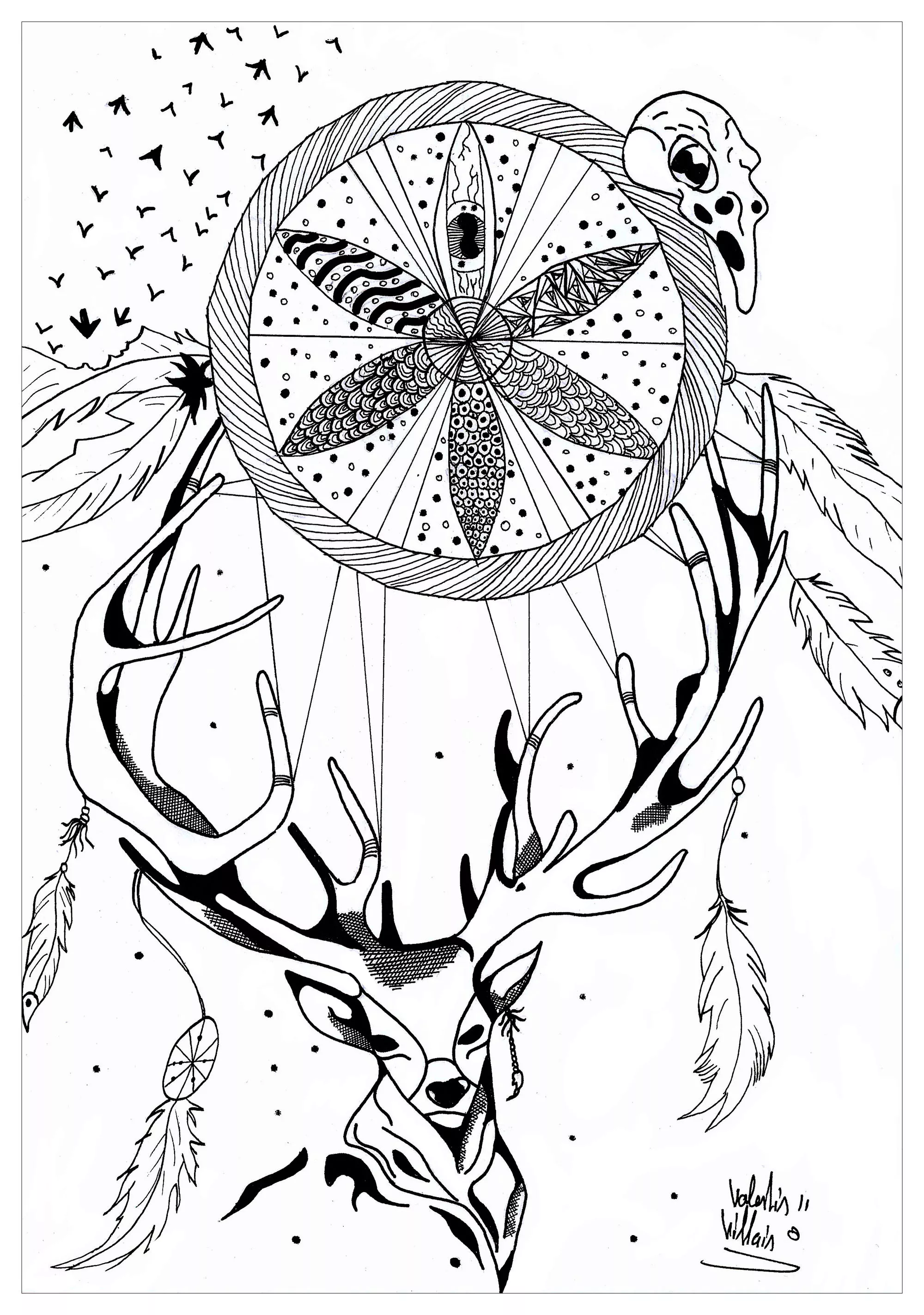 Mandala de veado e apanhador de sonhos (Mandalas temáticas : Animais)