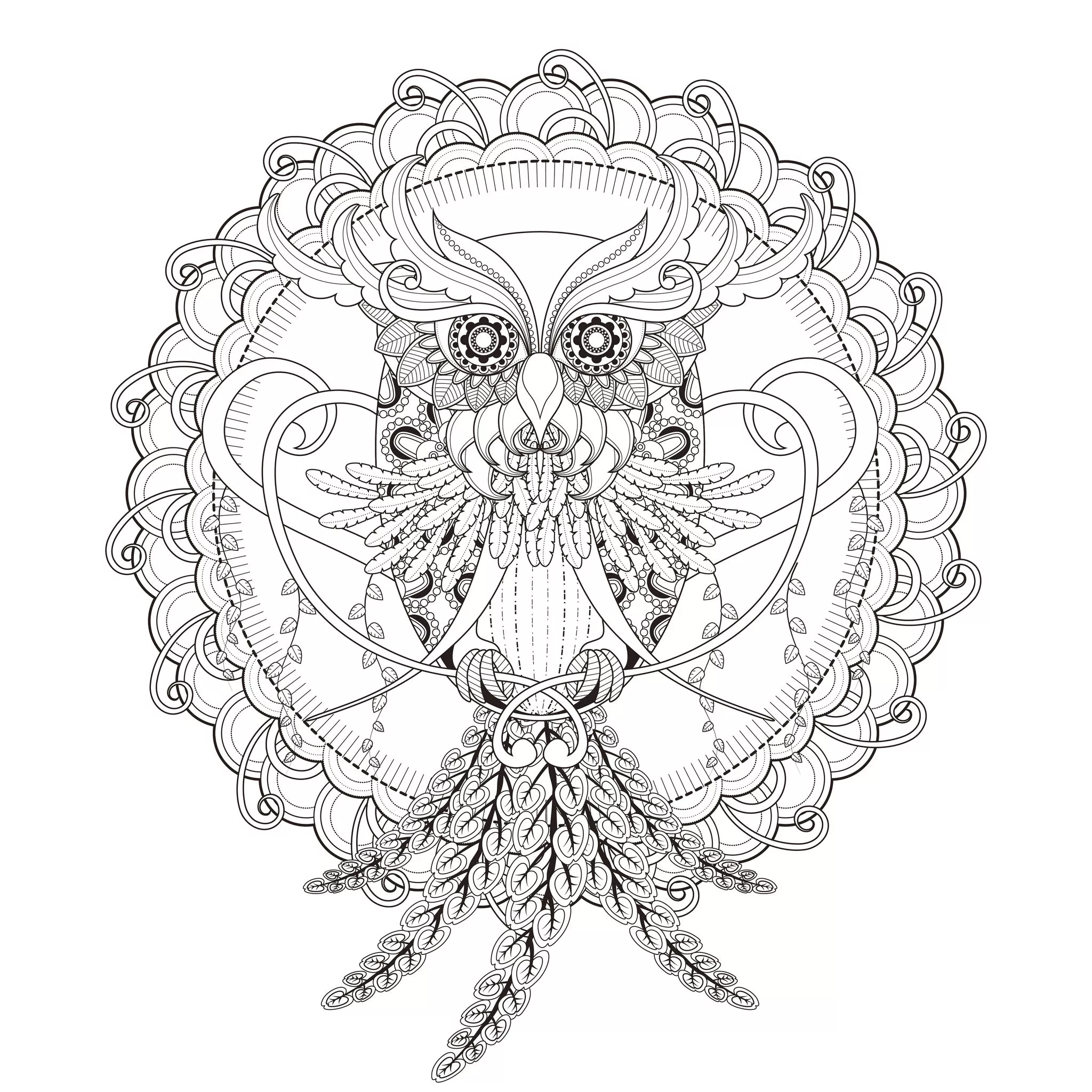 Coruja bonita numa Mandala (Mandalas temáticas : Animais)