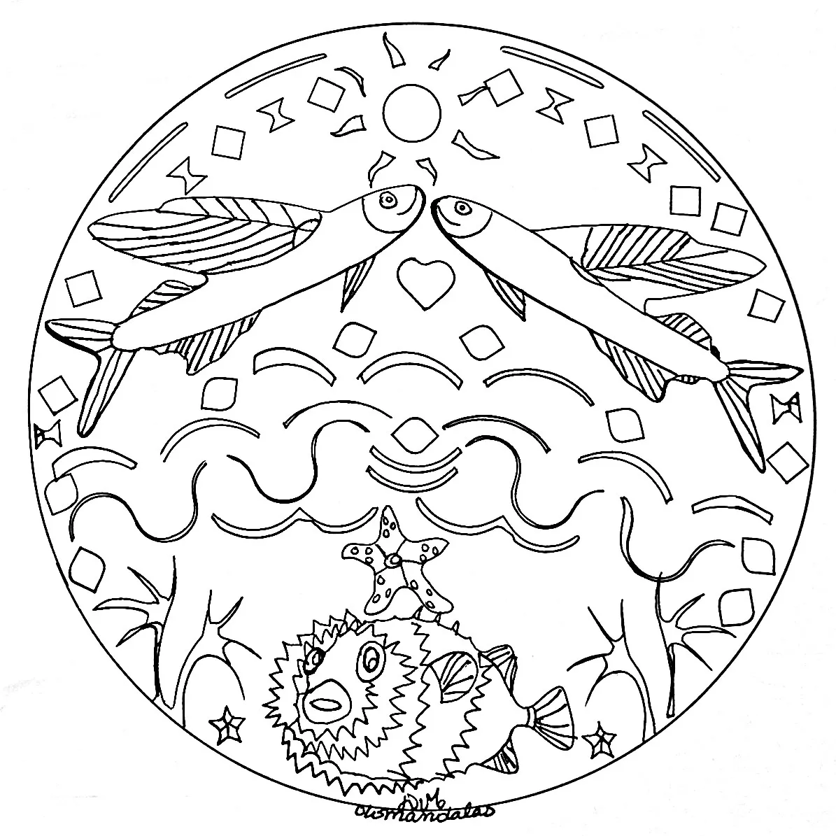 Mandala de peixes no fundo do mar (Mandalas temáticas : Animais)