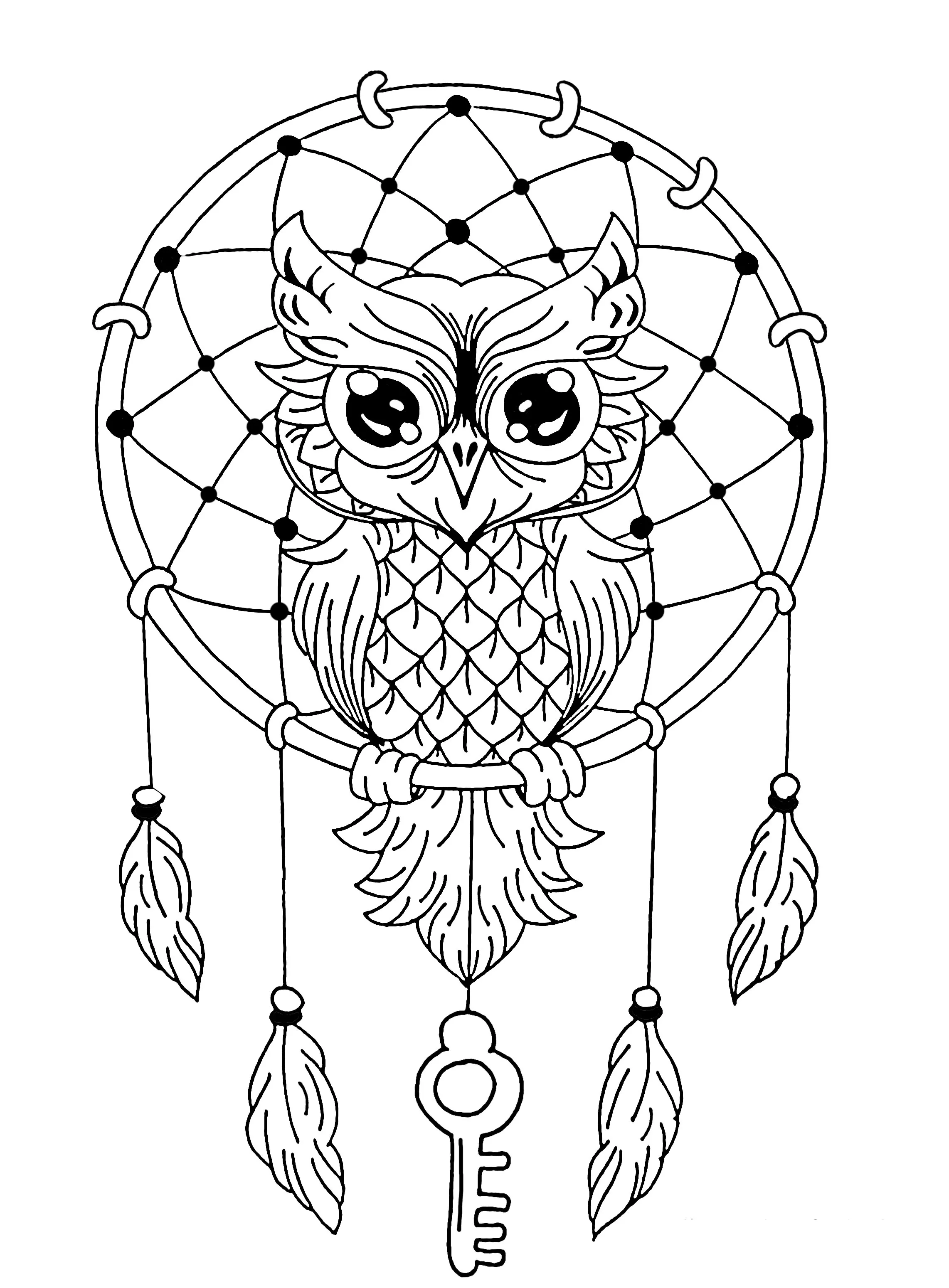 Mandala de coruja com apanhador de sonhos (Mandalas temáticas : Animais)