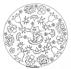 Mandala de gato e flores