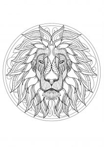 Mandala de cabeça de leão - 1 (Mandalas temáticas : Animais)