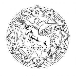 Cavalo alado numa mandala (Mandalas temáticas : Animais)