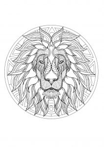 Mandala de cabeça de leão - 3 (Mandalas temáticas : Animais)
