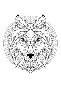 Mandala cabeça de lobo - 1 (Mandalas temáticas : Animais)