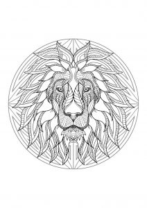 Mandala de cabeça de leão - 4 (Mandalas temáticas : Animais)