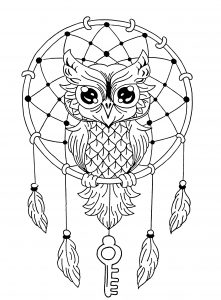 Mandala de coruja com apanhador de sonhos (Mandalas temáticas : Animais)