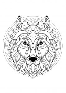 Mandala cabeça de lobo - 3 (Mandalas temáticas : Animais)