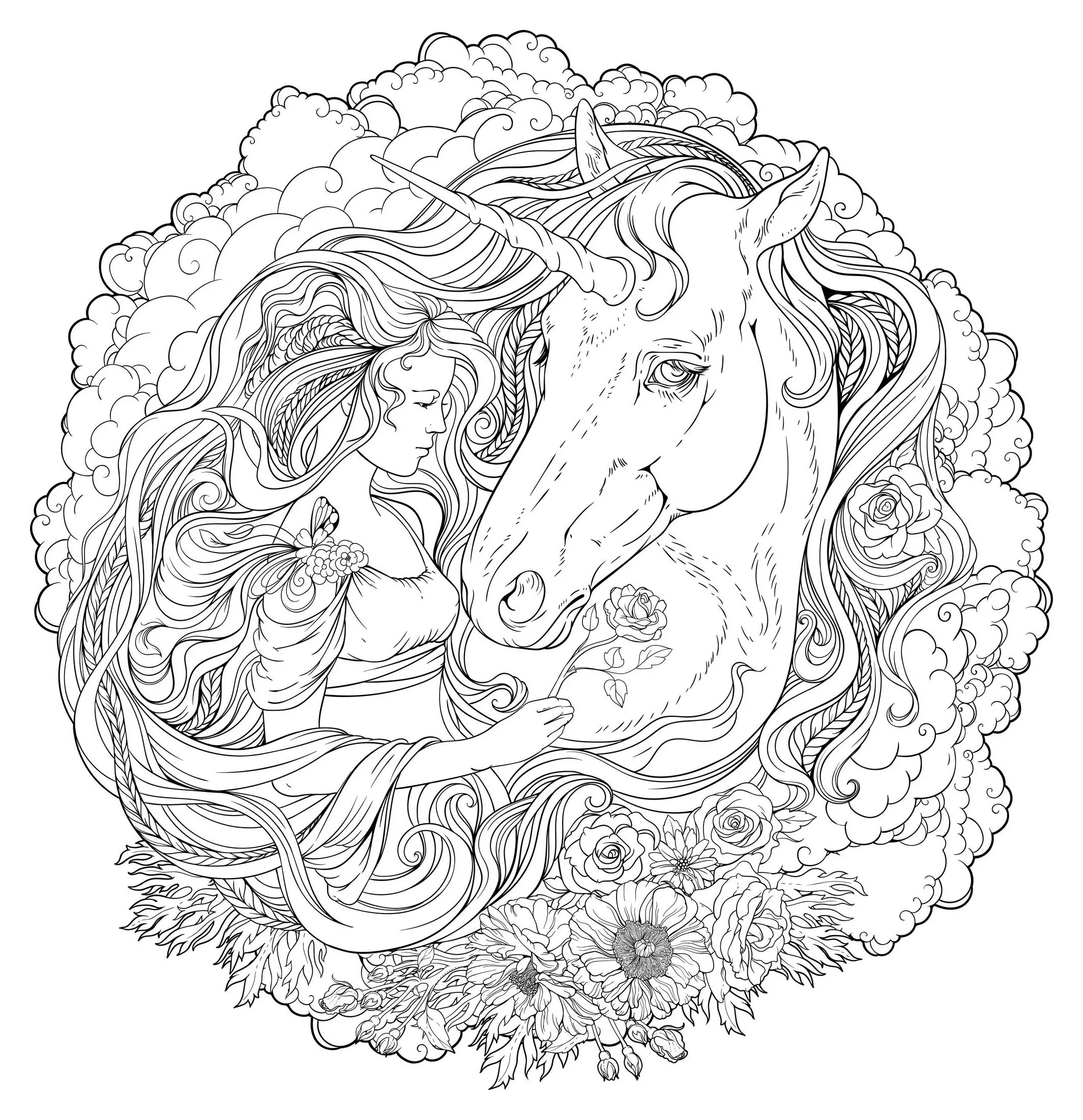 Mandala filha e licorne (Mandalas de Nível de Dificuldade : Difícil)