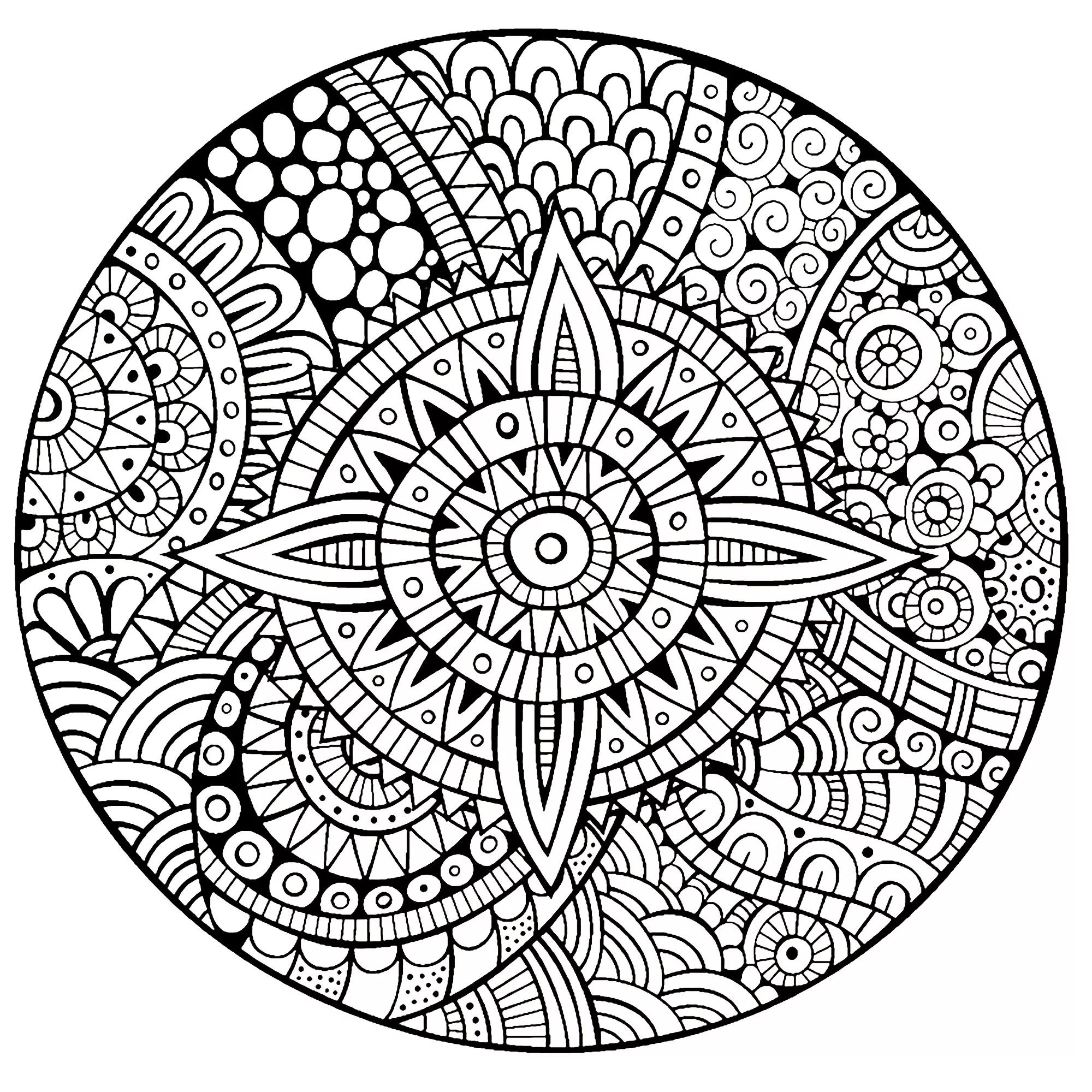 Mandala estrela linhas grossas (Mandalas de Nível de Dificuldade : Difícil)