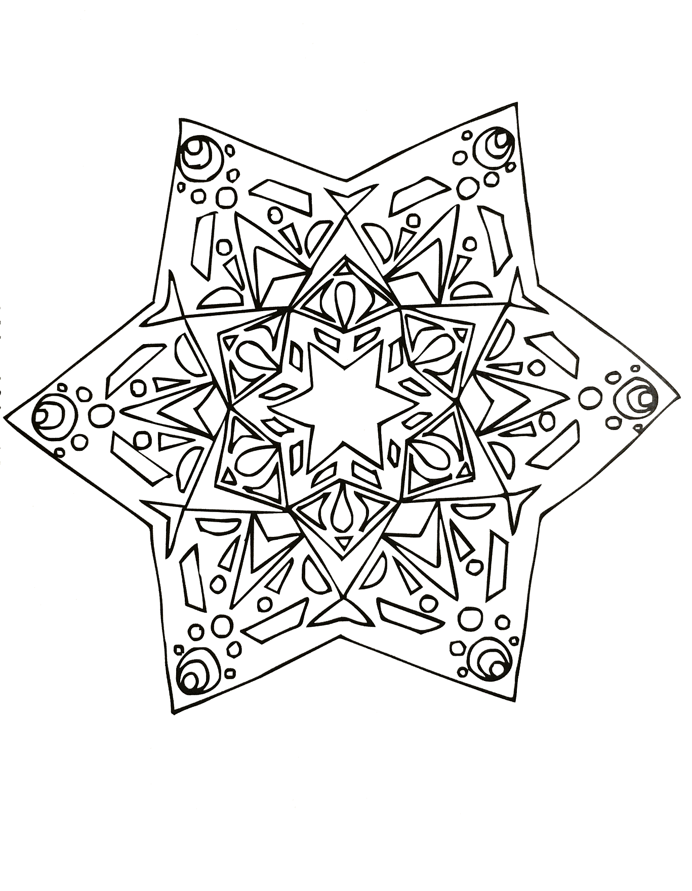 Mandala numa estrela grande (Mandalas de Nível de Dificuldade : Difícil)