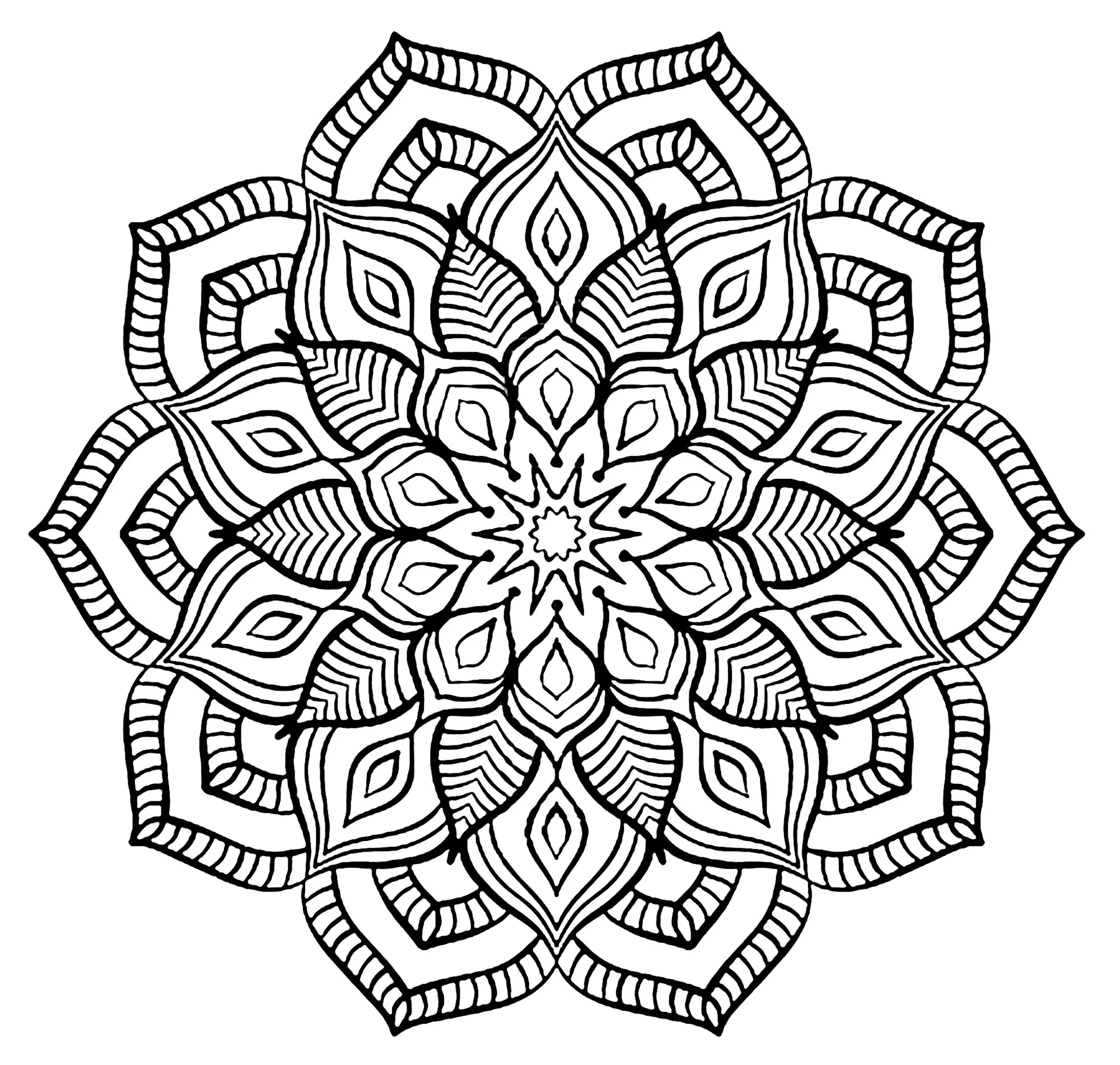 Mandala de flores grandes (Mandalas de Nível de Dificuldade : Difícil)