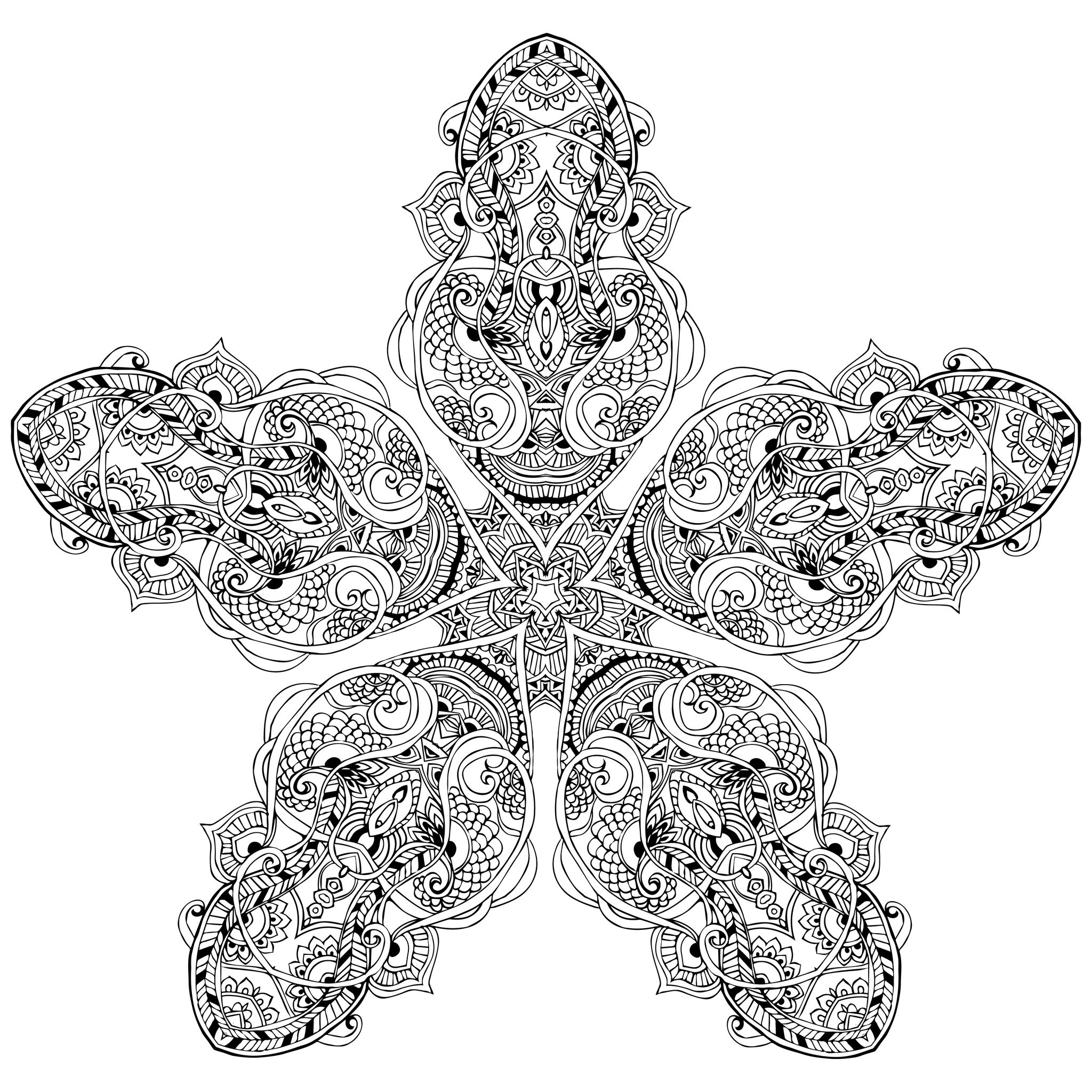Mandala vegetação estrelada (Mandalas de Nível de Dificuldade : Difícil)