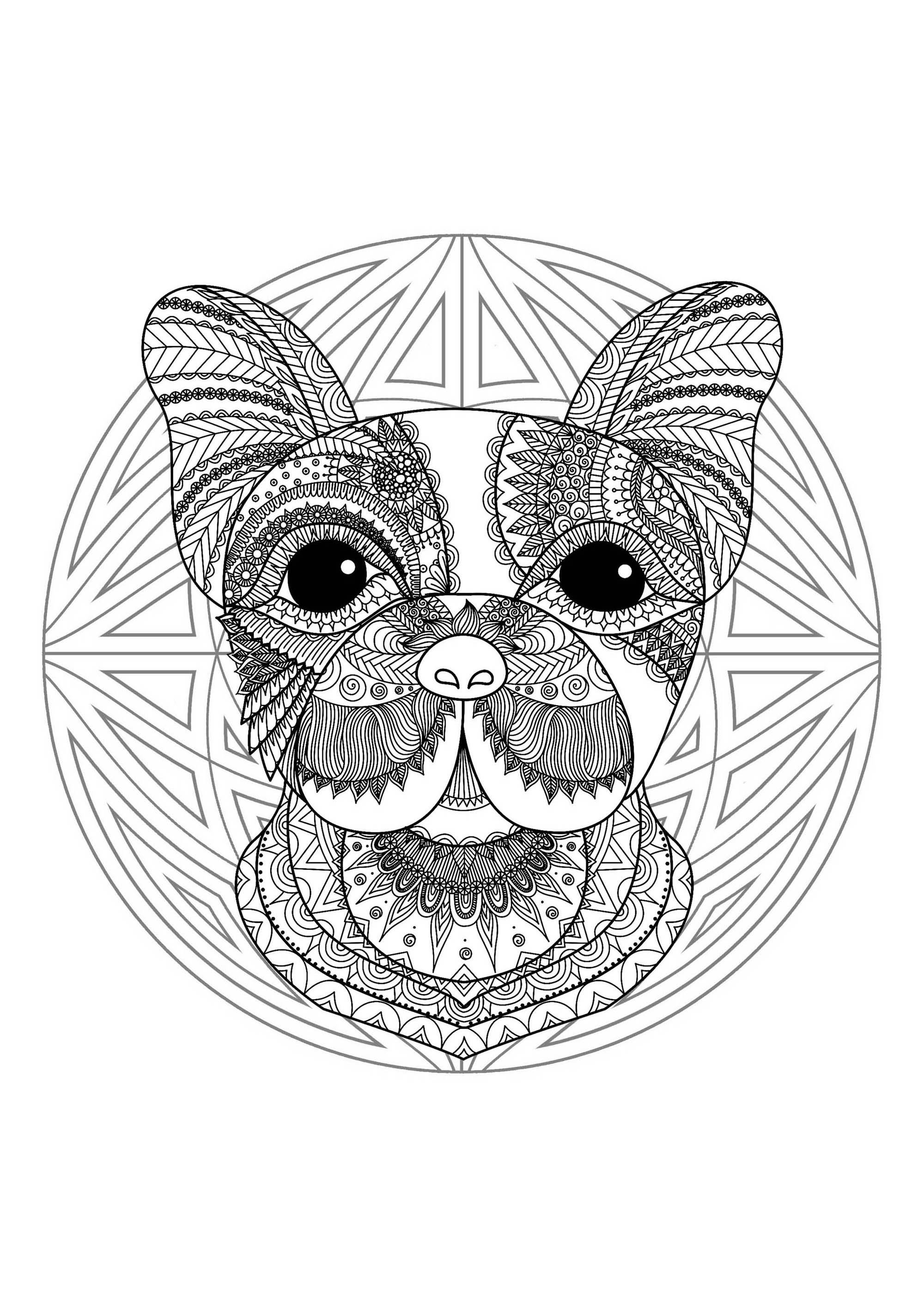 Mandala de cabeça de cão - 2 (Mandalas de Nível de Dificuldade : Difícil)