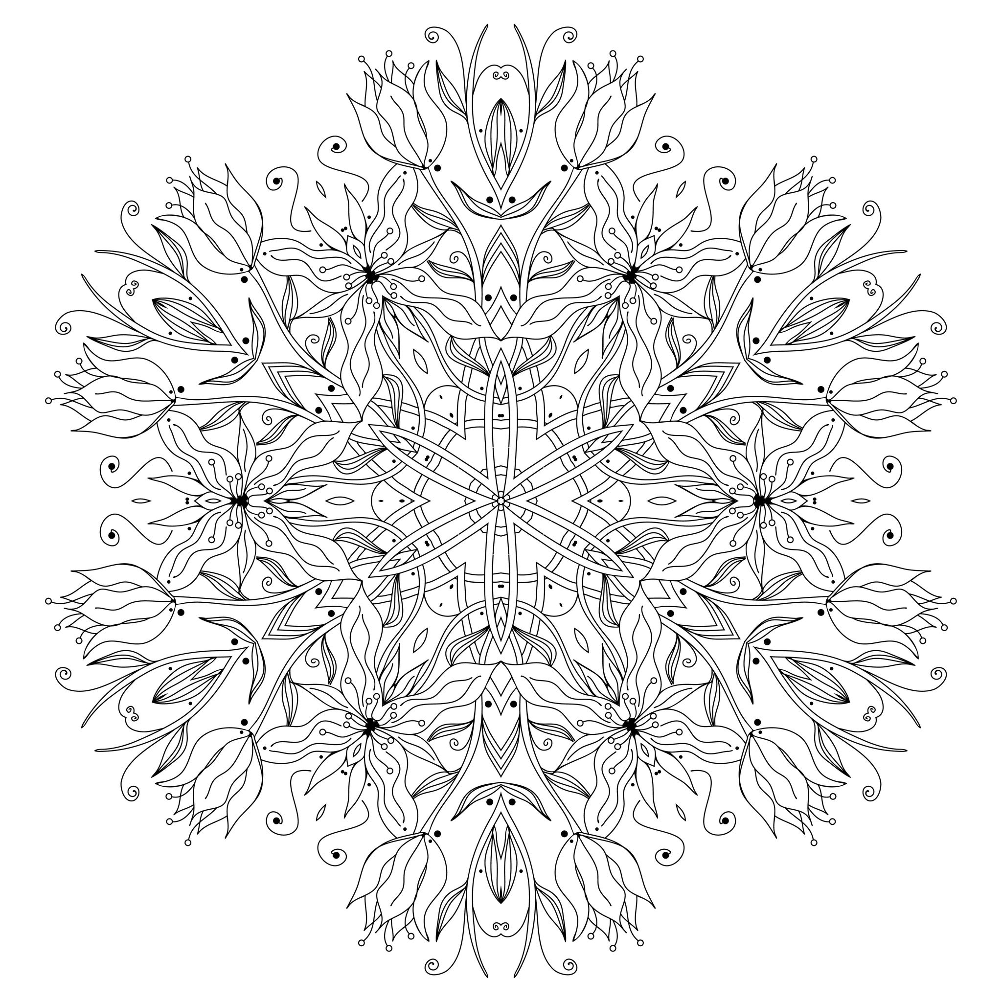Mandala floral única (Mandalas de Nível de Dificuldade : Difícil)