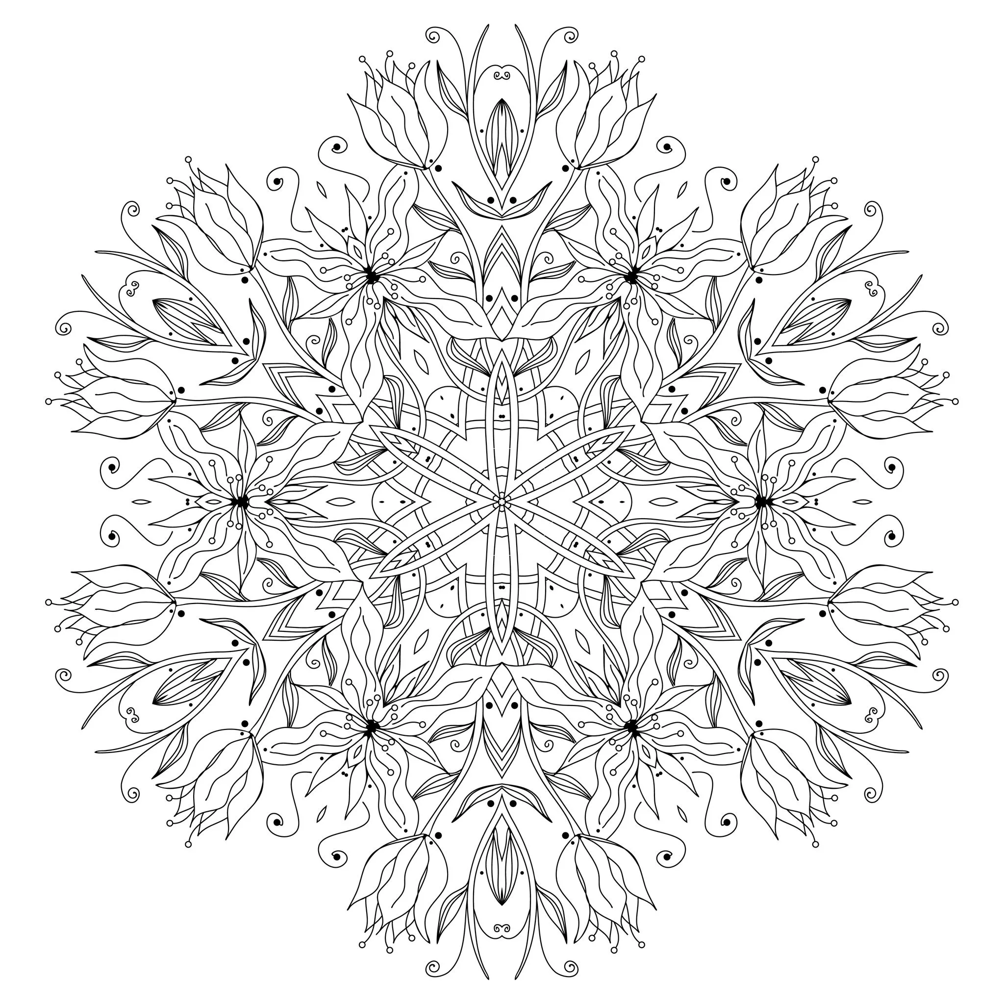 Mandala floral única (Mandalas de Nível de Dificuldade : Difícil)