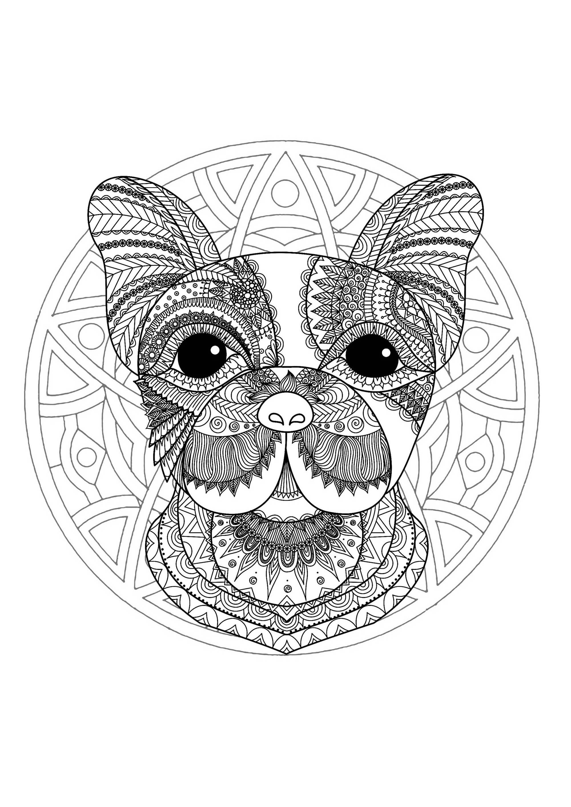 Mandala de cabeça de cão - 1 (Mandalas de Nível de Dificuldade : Difícil)