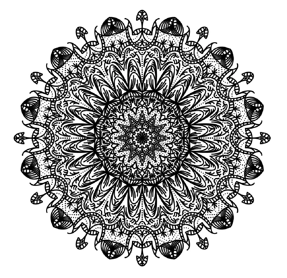 Mandala-a-colorier-gratuit-traits-epais (Mandalas de Nível de Dificuldade : Difícil)