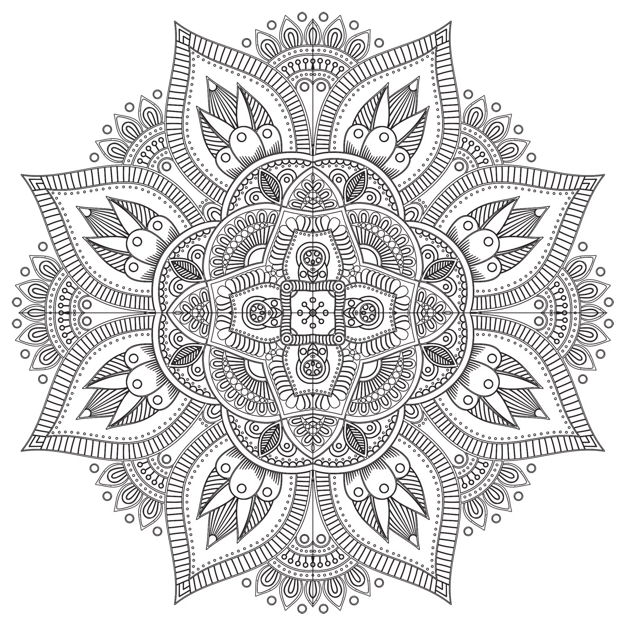 Mandala Complexe Anti-Stress - 8 (Mandalas de Nível de Dificuldade : Difícil)
