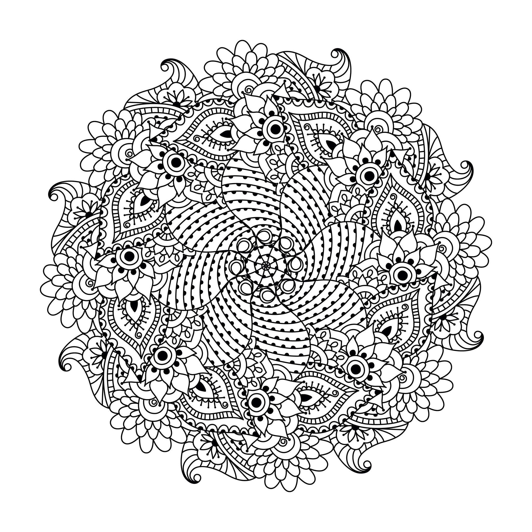 Mandala de simetria florida (Mandalas de Nível de Dificuldade : Difícil)