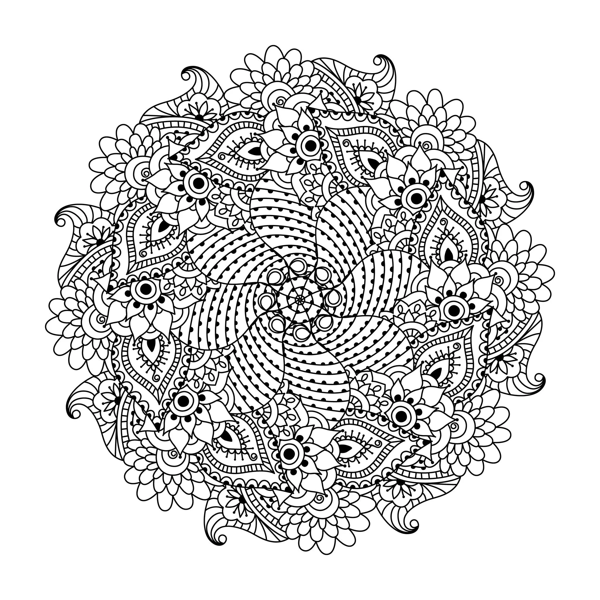 Mandala de simetria florida (Mandalas de Nível de Dificuldade : Difícil)
