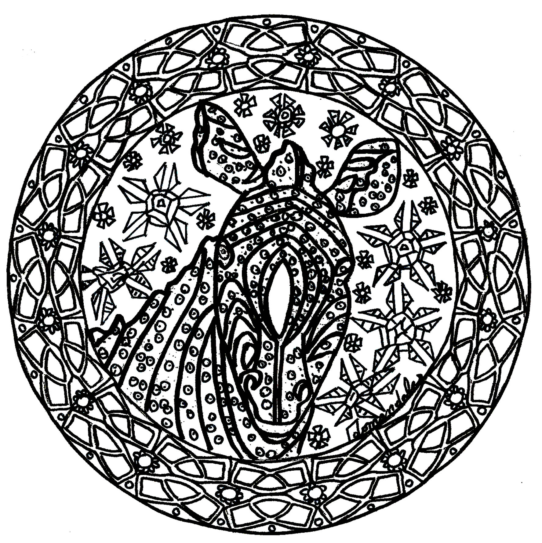 Mandala com um preto (Mandalas de Nível de Dificuldade : Difícil)