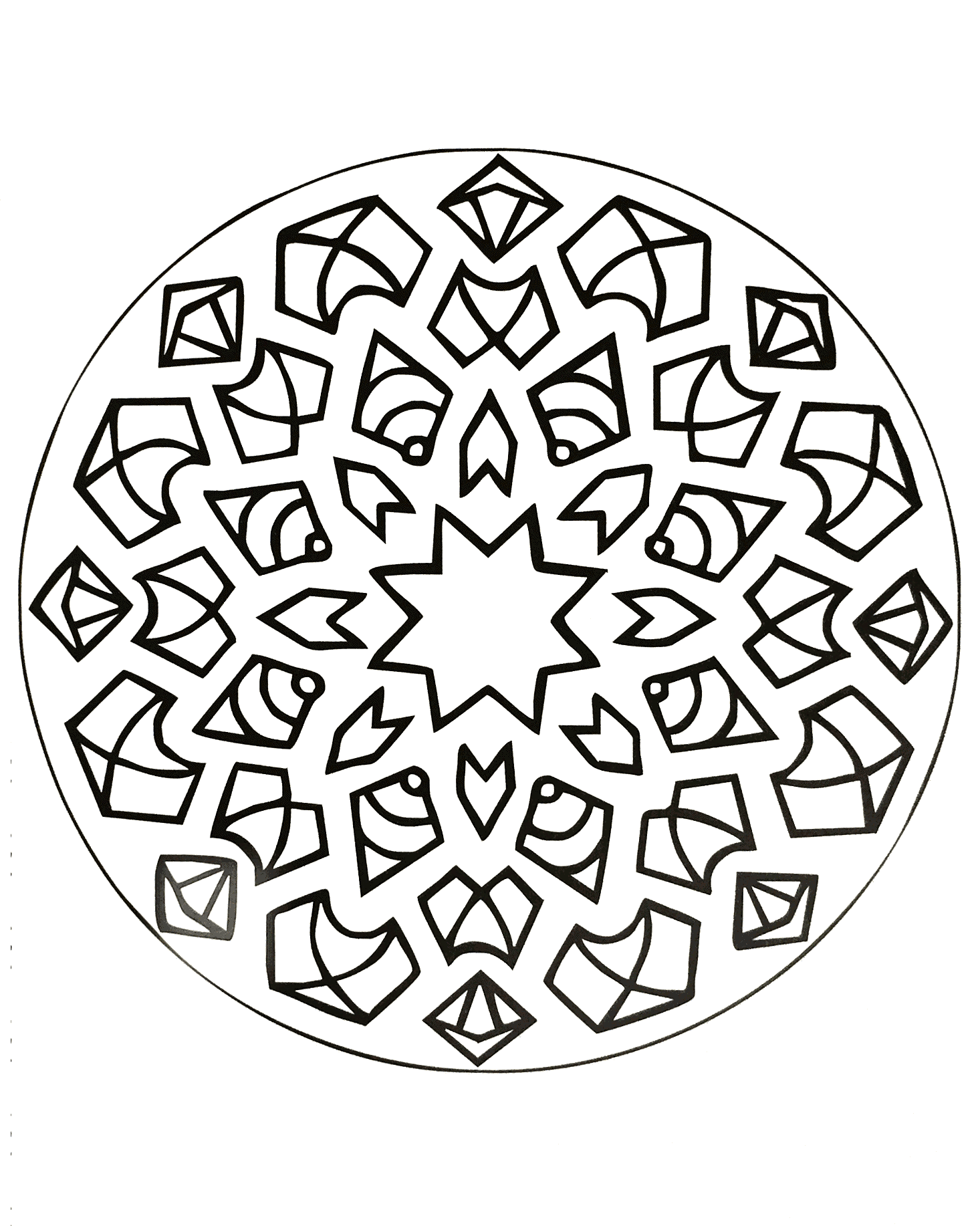 Uma Mandala com uma estrela no meio (Mandalas de Nível de Dificuldade : Difícil)