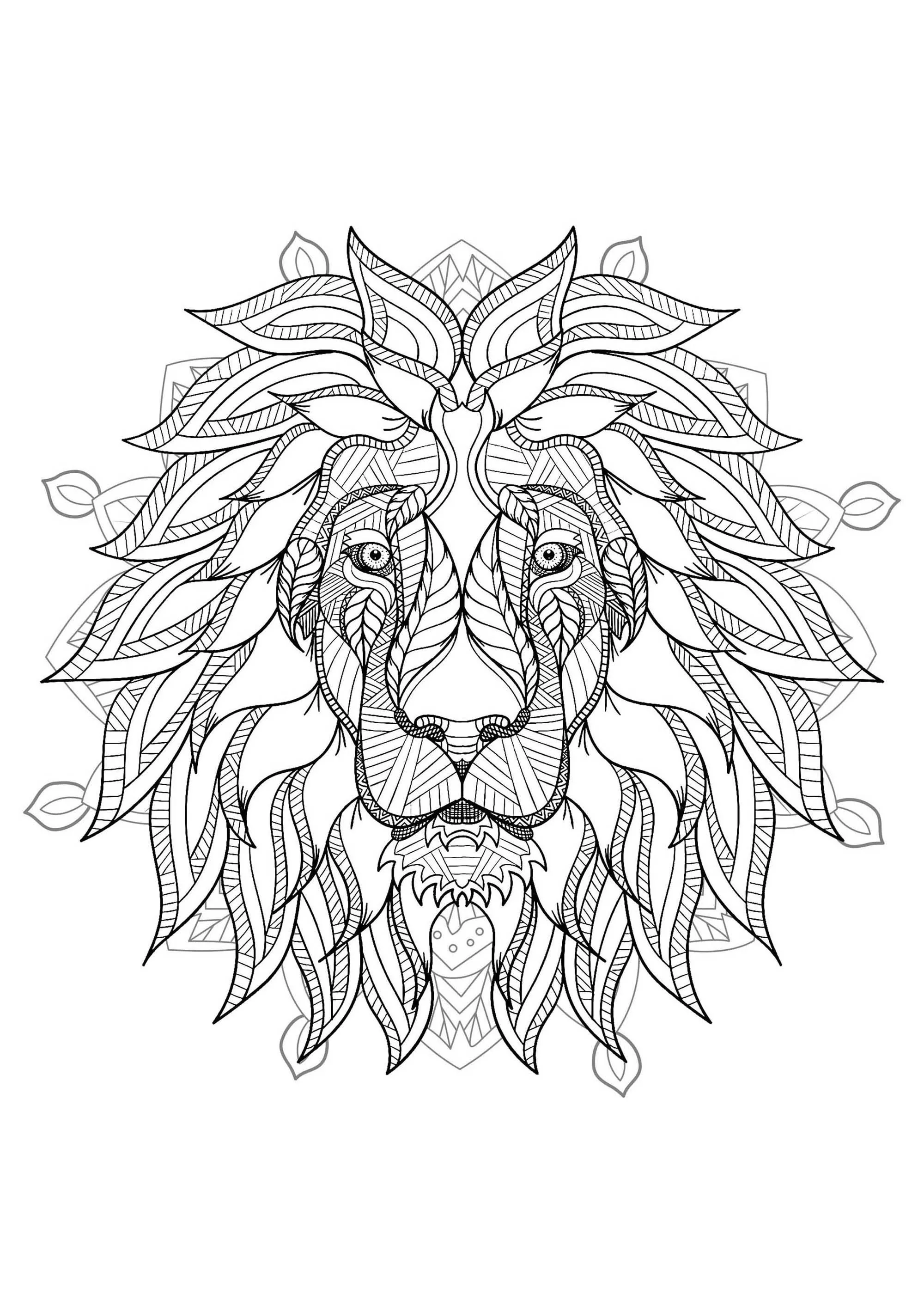 Mandala de cabeça de leão - 2 (Mandalas de Nível de Dificuldade : Difícil)