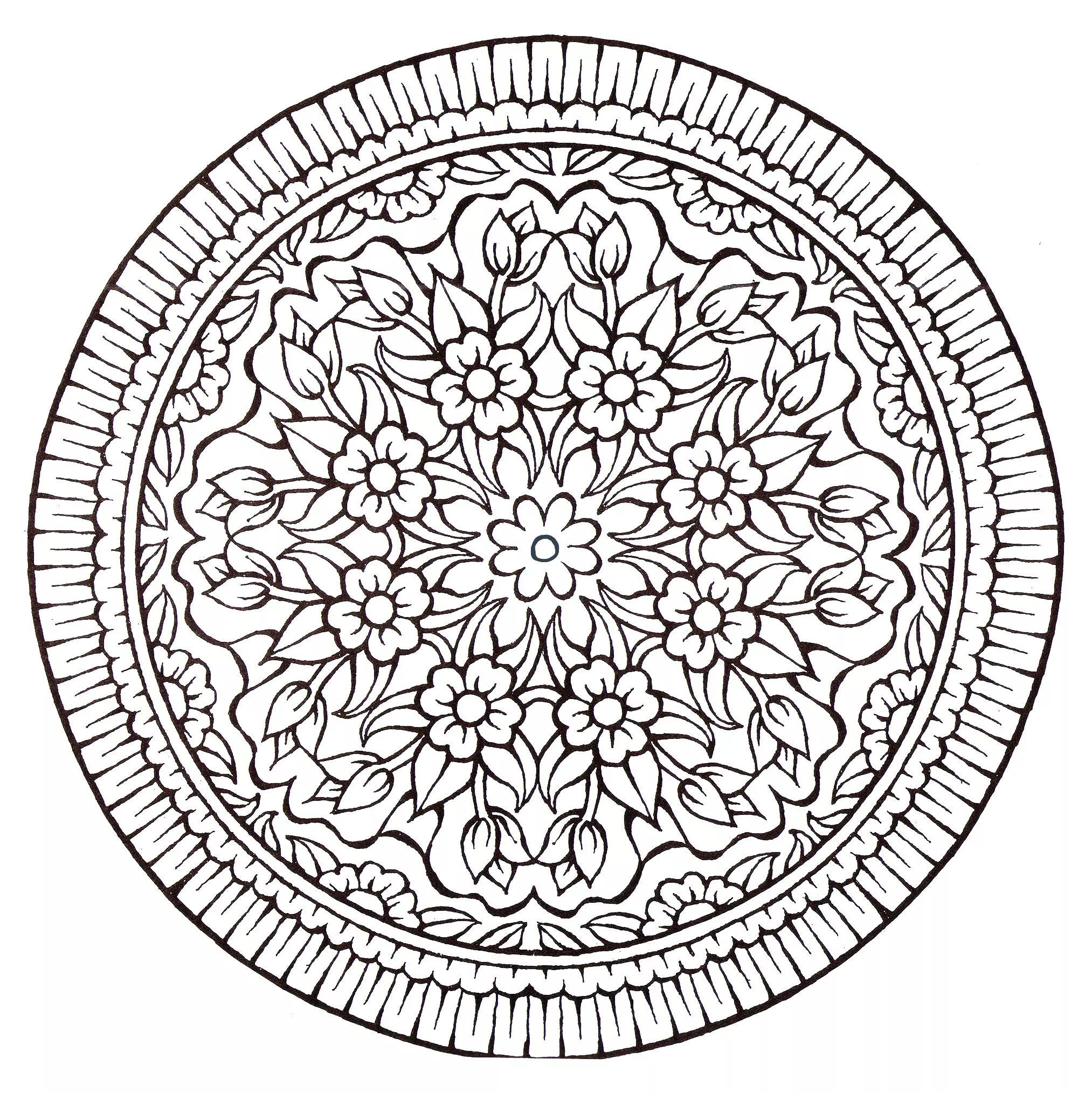 Flores mandala estilo vintage (Mandalas de Nível de Dificuldade : Difícil)