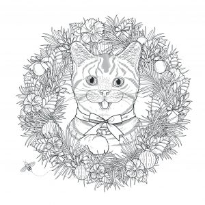 Cabeça de gato mandala numa coroa de flores