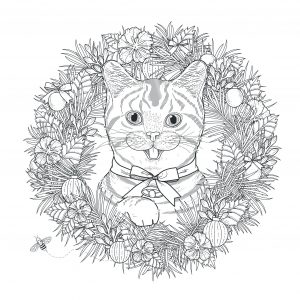 Cabeça De Gato Mandala Numa Coroa De Flores