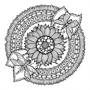Mandala De Girassol E Borboleta