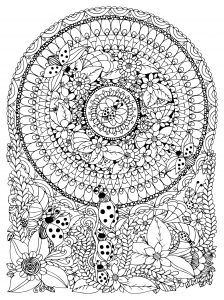 Mandala de flores e joaninhas