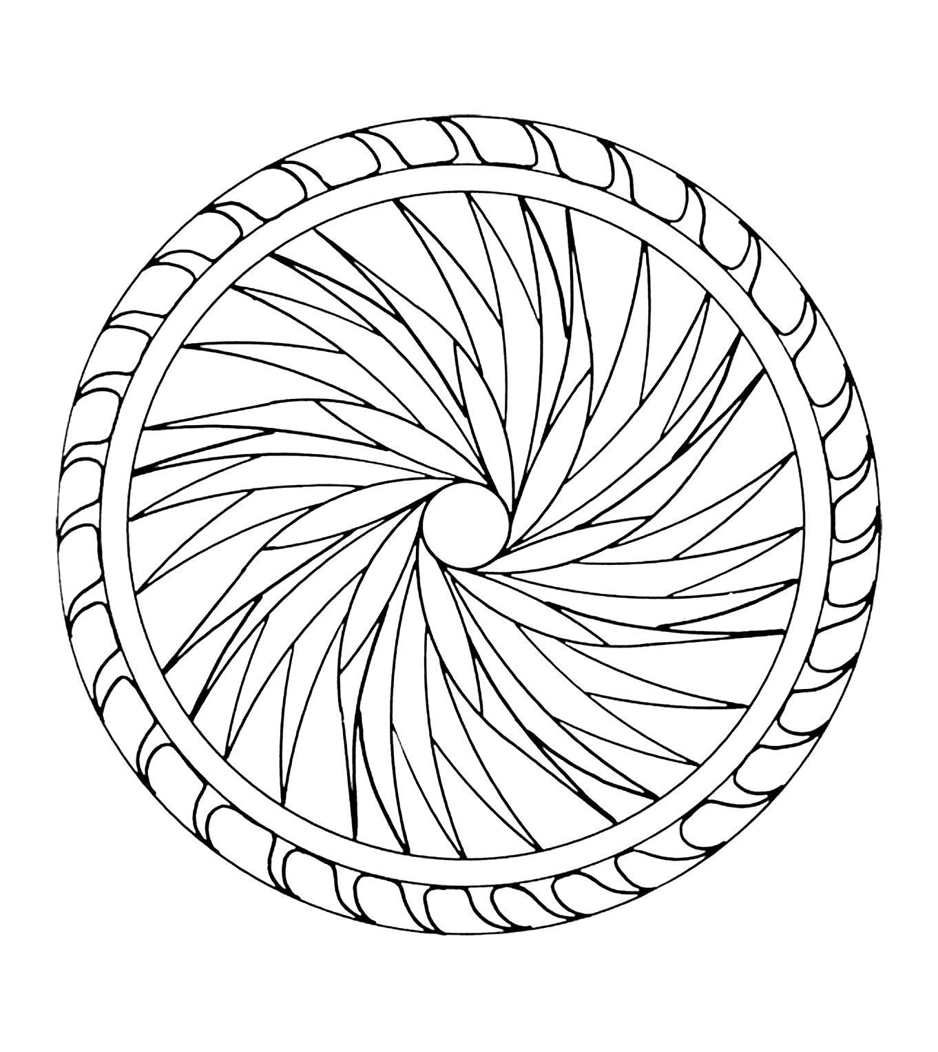 Uma mandala redonda abstrata, que dá uma impressão de movimento. Suficientemente simples para as crianças.