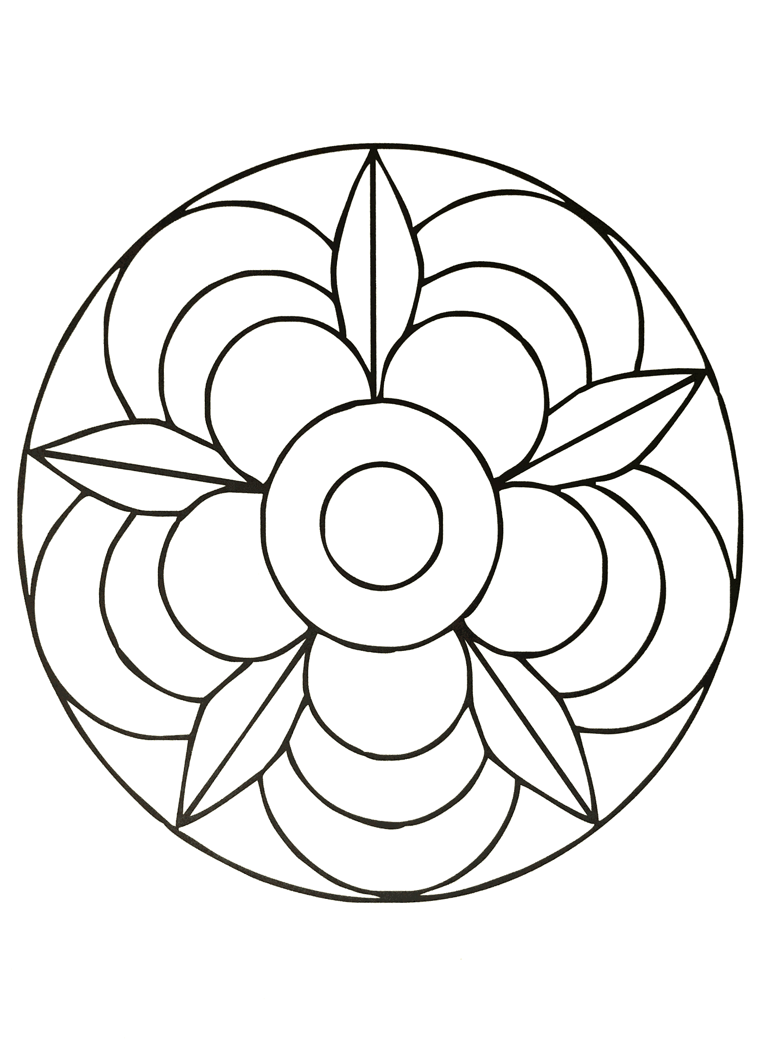 Uma mandala magnífica representando uma flor muito bonita. Muito fácil de colorir.