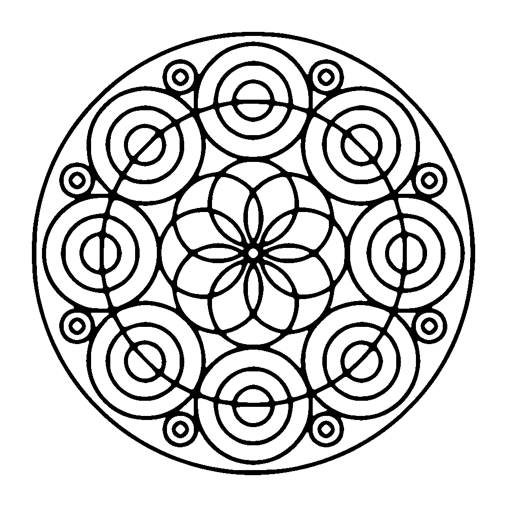 Mandala de círculos e flores (Mandalas de Nível de Dificuldade : Fácil (para crianças))