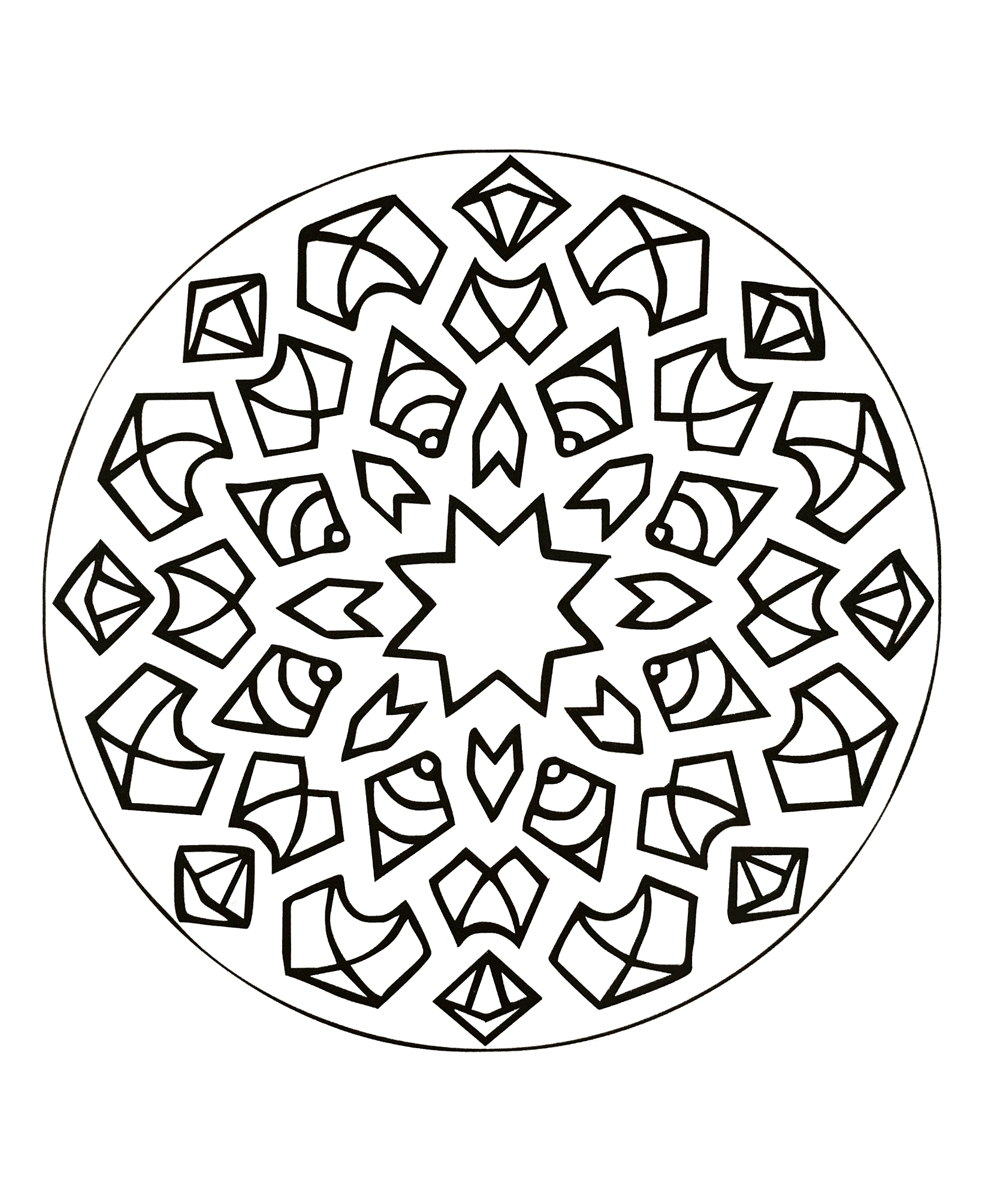 Mandala de explosão de estrelas (Mandalas de Nível de Dificuldade : Fácil (para crianças))