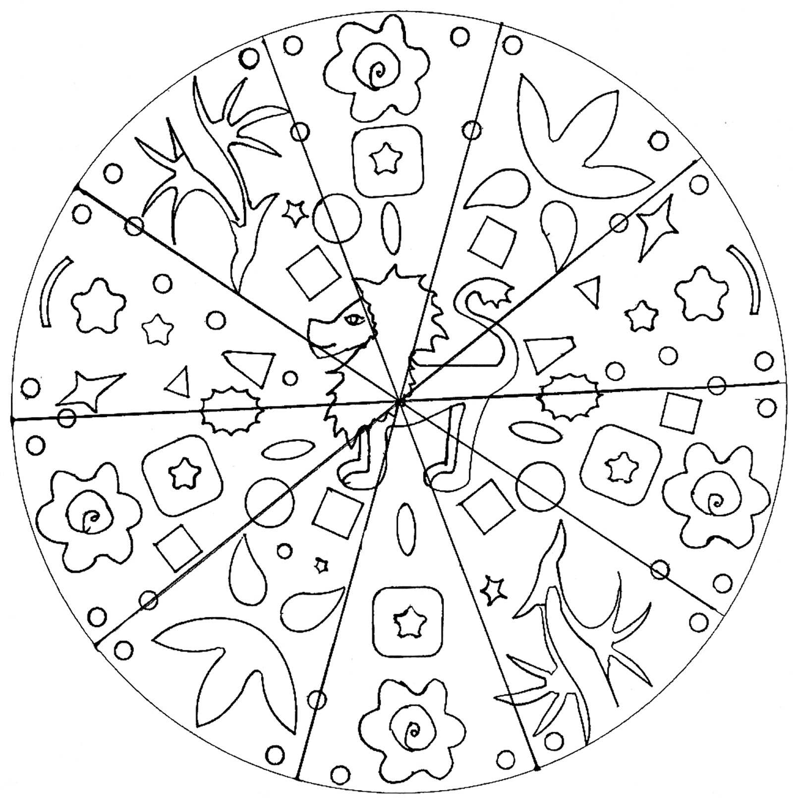 Mandala simples Leão (Mandalas de Nível de Dificuldade : Fácil (para crianças))