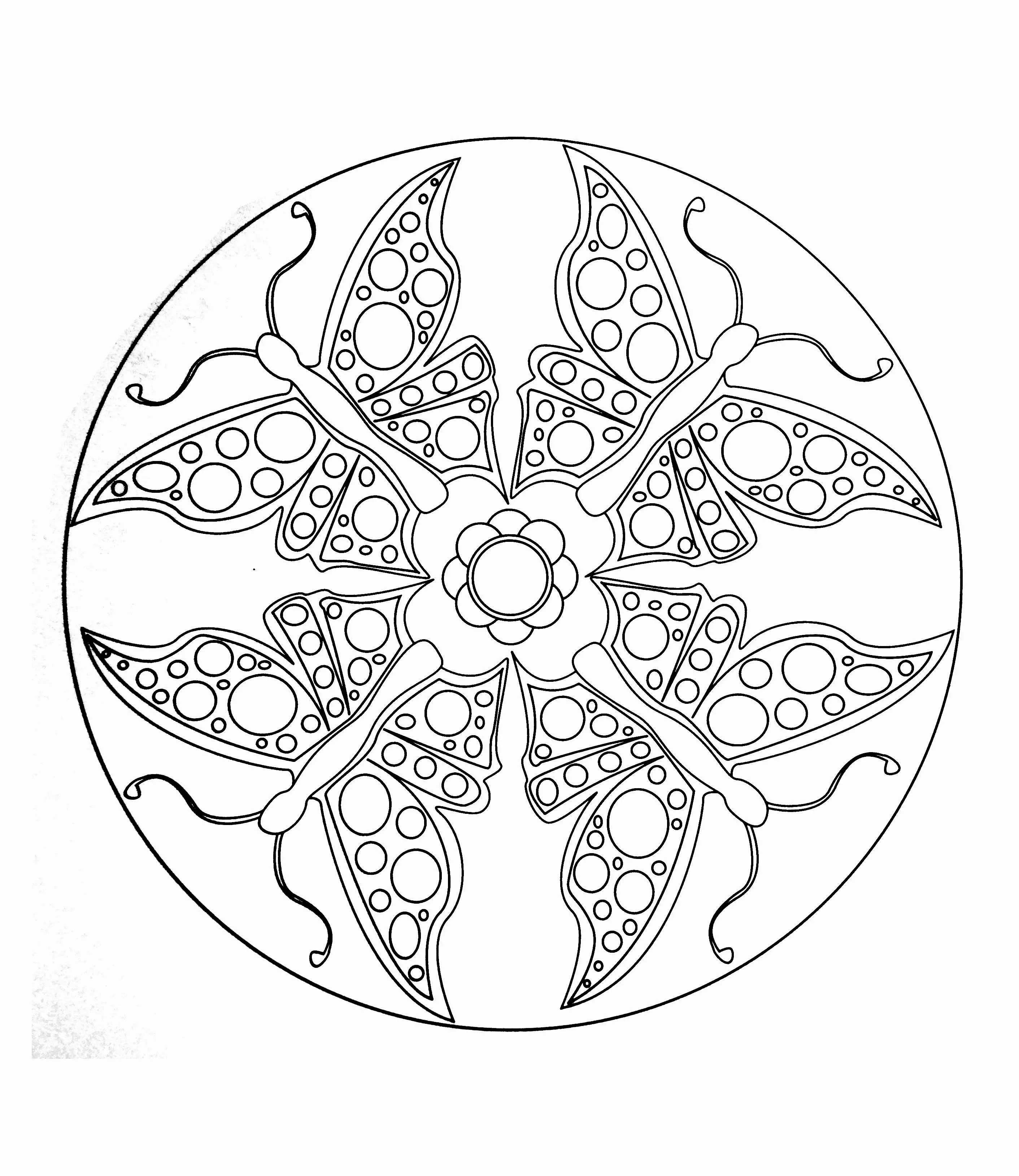 Mandala de borboleta fácil (Mandalas de Nível de Dificuldade : Fácil (para crianças))