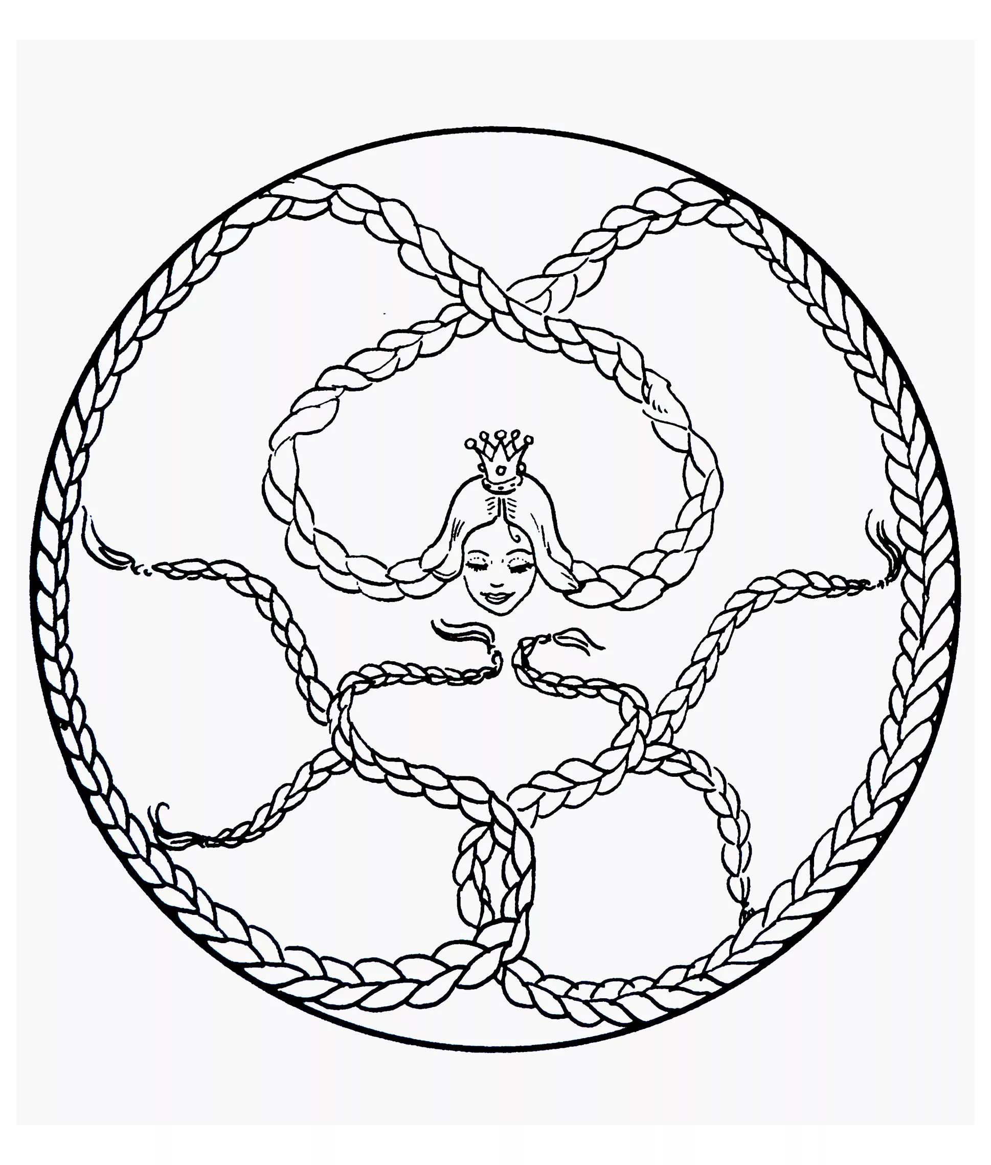 Mandala Raiponce (Mandalas de Nível de Dificuldade : Fácil (para crianças))