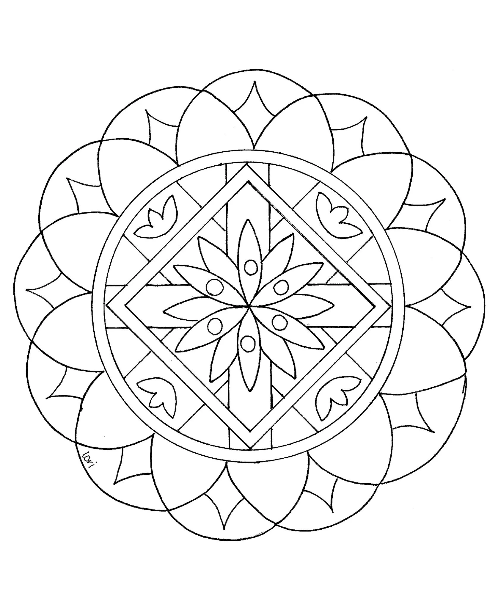 Mandala rosácea (Mandalas de Nível de Dificuldade : Fácil (para crianças))