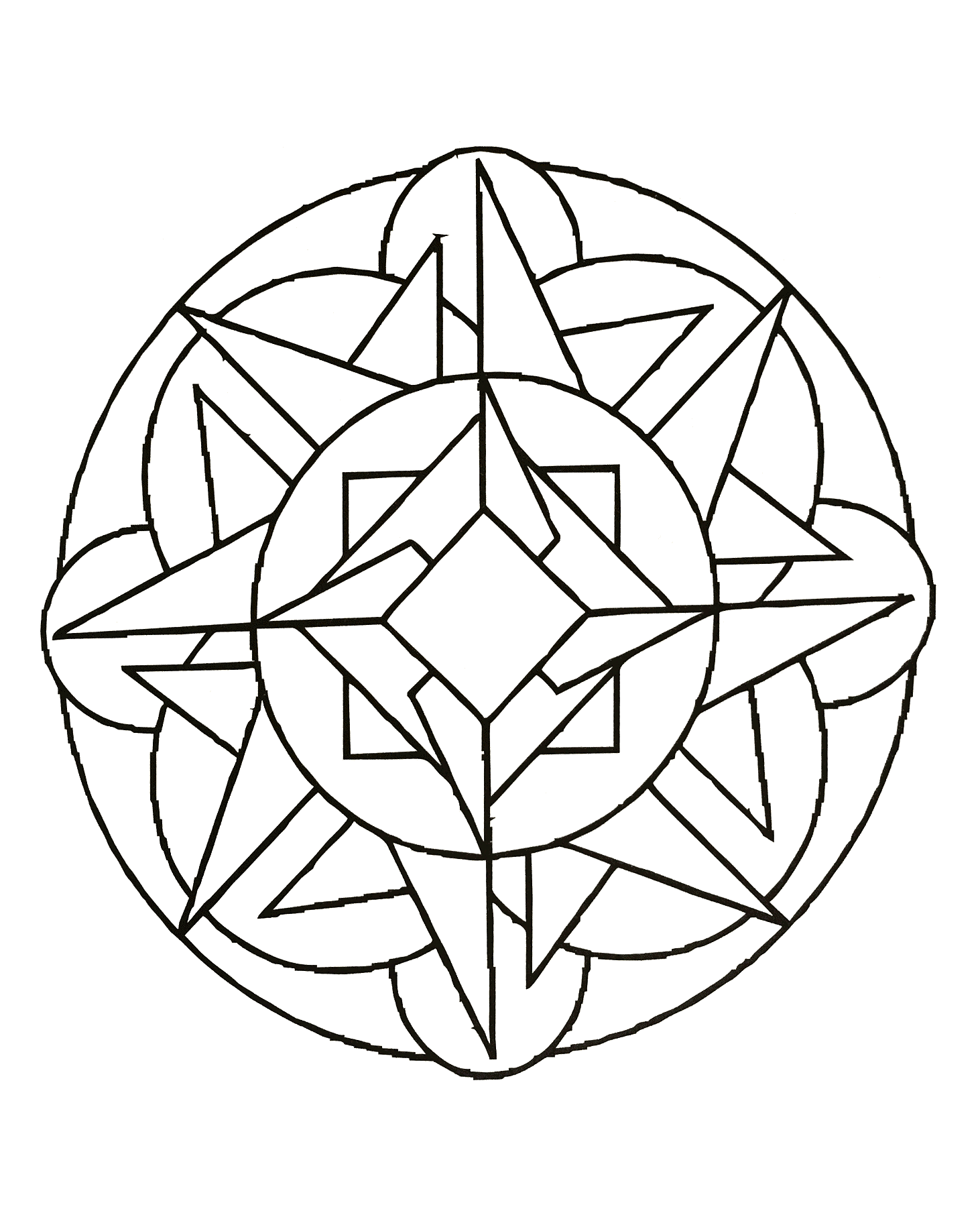 Mandala de formas grandes (Mandalas de Nível de Dificuldade : Fácil (para crianças))