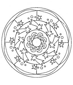 Mandala de estrelas cadentes (Mandalas de Nível de Dificuldade : Fácil (para crianças))