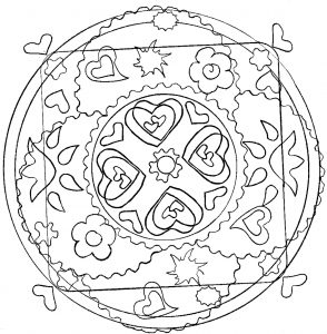 Mandala de corações (Mandalas de Nível de Dificuldade : Fácil (para crianças))